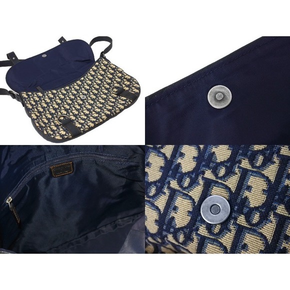 Christian Dior Trotter Messenger Bag Leather Beige Navy - Picture 9 of 10